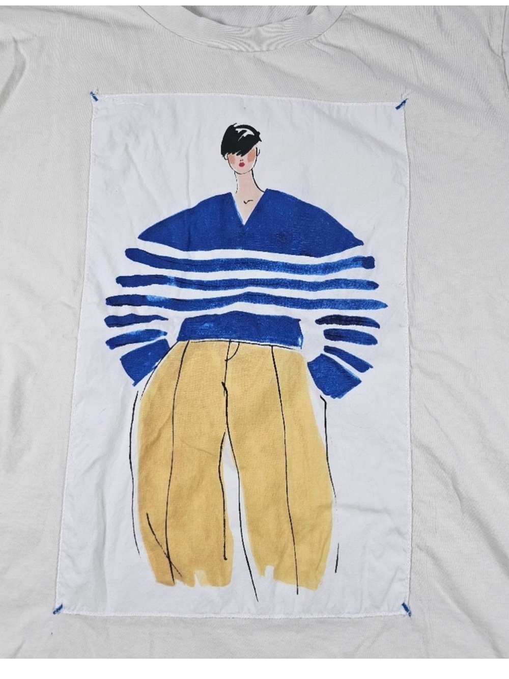Zara White Tee with Blue and Yellow Graphic